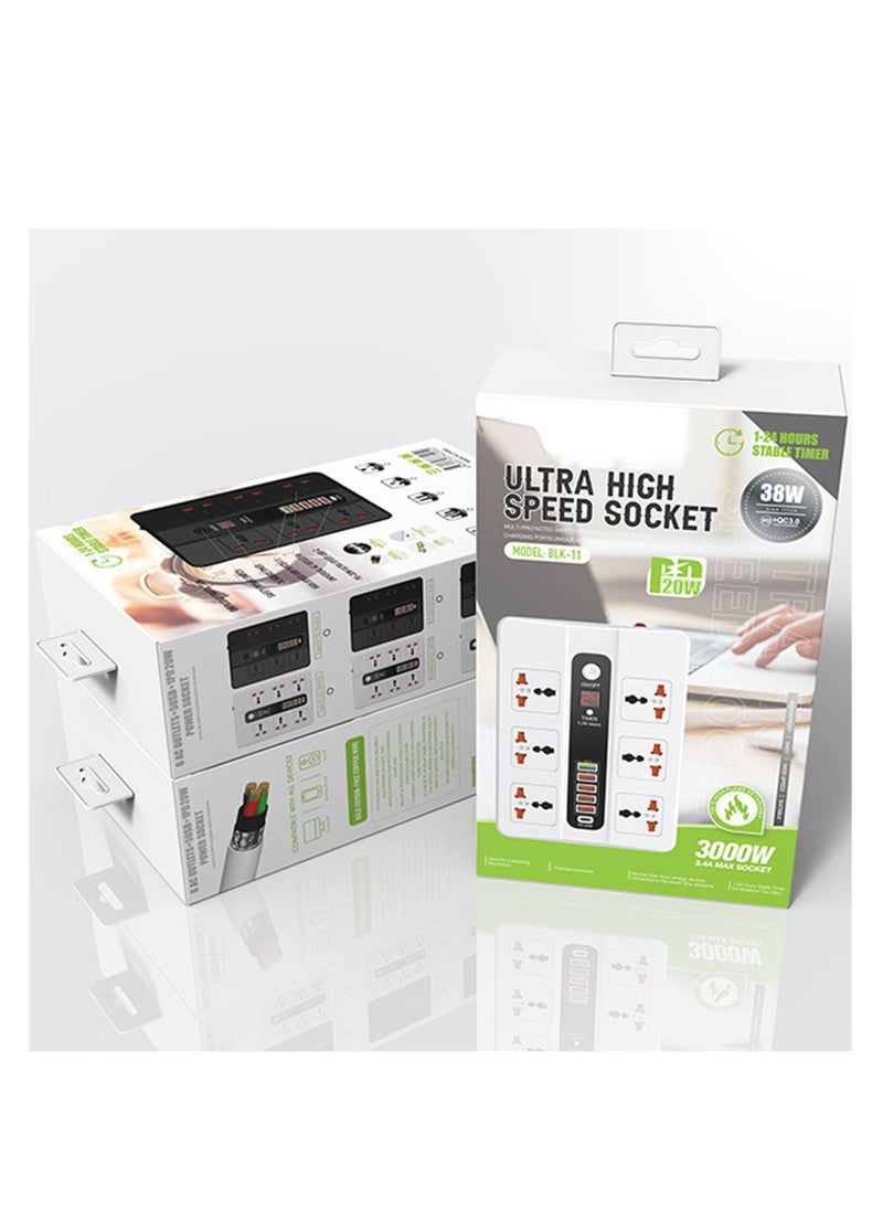 TYCOM - Power Strip Surge Protector with USB Extension Cord Flat Plug with Widely 6 AC Outlet and 5 USB 1 PD LED Small Desktop Station with 6 feet Power Cord Compact Socket. - Image 1