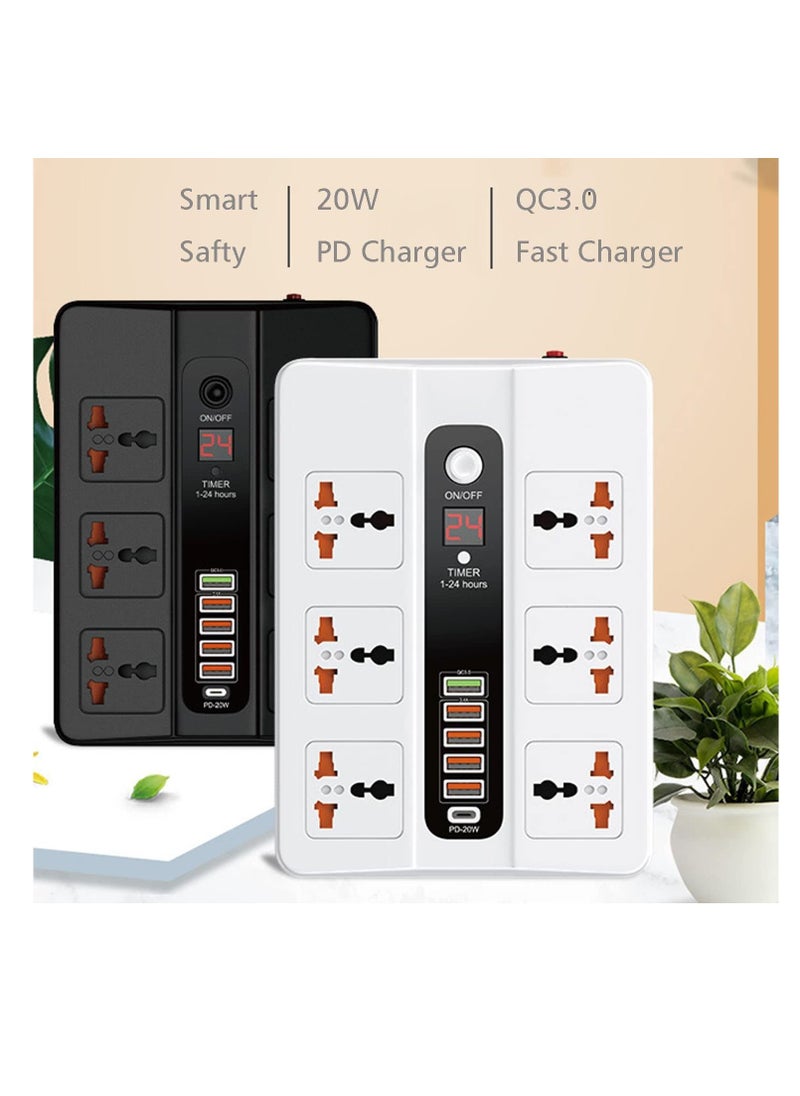 TYCOM - Power Strip Surge Protector with USB Extension Cord Flat Plug with Widely 6 AC Outlet and 5 USB 1 PD LED Small Desktop Station with 6 feet Power Cord Compact Socket. - Image 1