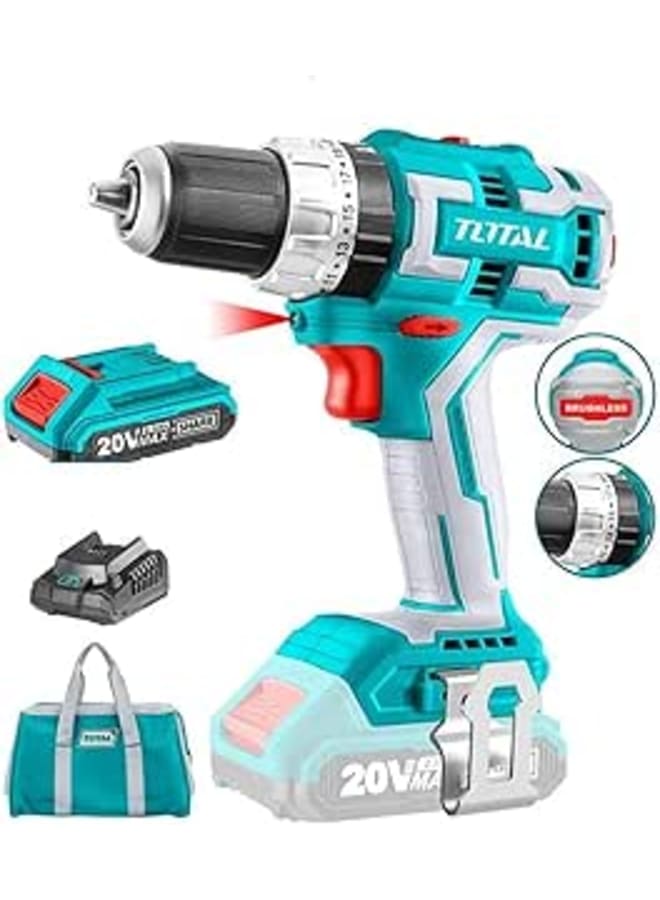 توتال إجمالي دقائق Schnyortal 13 مم 2 بطارية 20 فولت 2 أمبير 60 NT محرك بدون فرشاة