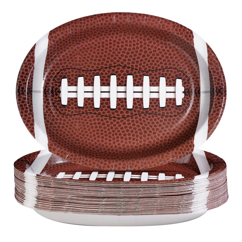 Grencian 50 Pcs Football Oval Plates 10"" x 12"" Large Disposable 400 GSM Heavy Duty Football Paper Plates Football Birthday Party Decorations for Football Theme Party Supplies Sports Game Tailgate Party Decor - Image 1