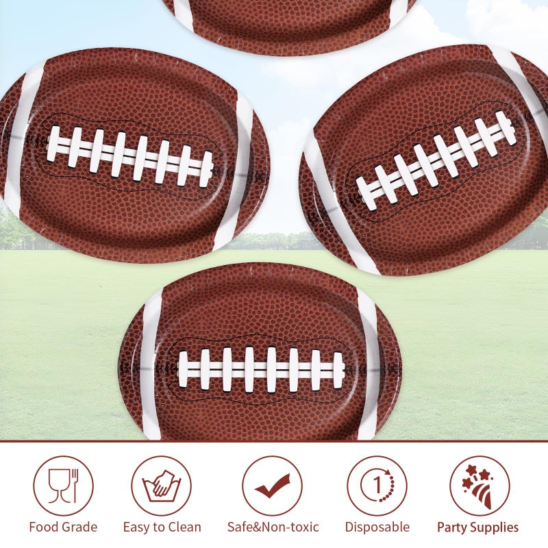 Grencian 50 Pcs Football Oval Plates 10"" x 12"" Large Disposable 400 GSM Heavy Duty Football Paper Plates Football Birthday Party Decorations for Football Theme Party Supplies Sports Game Tailgate Party Decor - Image 4