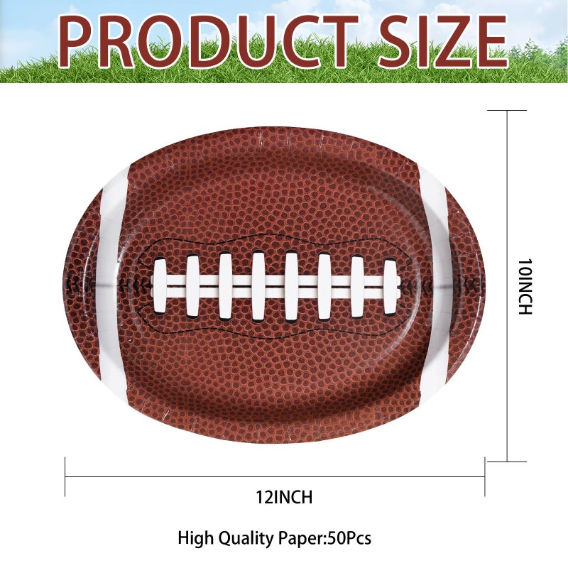 Grencian 50 Pcs Football Oval Plates 10"" x 12"" Large Disposable 400 GSM Heavy Duty Football Paper Plates Football Birthday Party Decorations for Football Theme Party Supplies Sports Game Tailgate Party Decor - Image 2