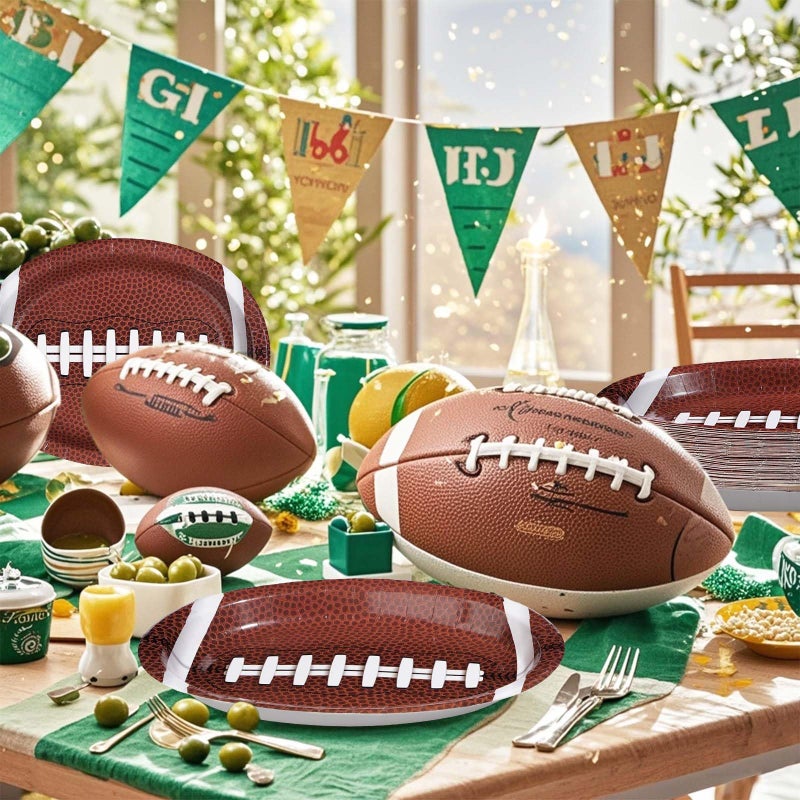 Grencian 50 Pcs Football Oval Plates 10"" x 12"" Large Disposable 400 GSM Heavy Duty Football Paper Plates Football Birthday Party Decorations for Football Theme Party Supplies Sports Game Tailgate Party Decor - Image 5