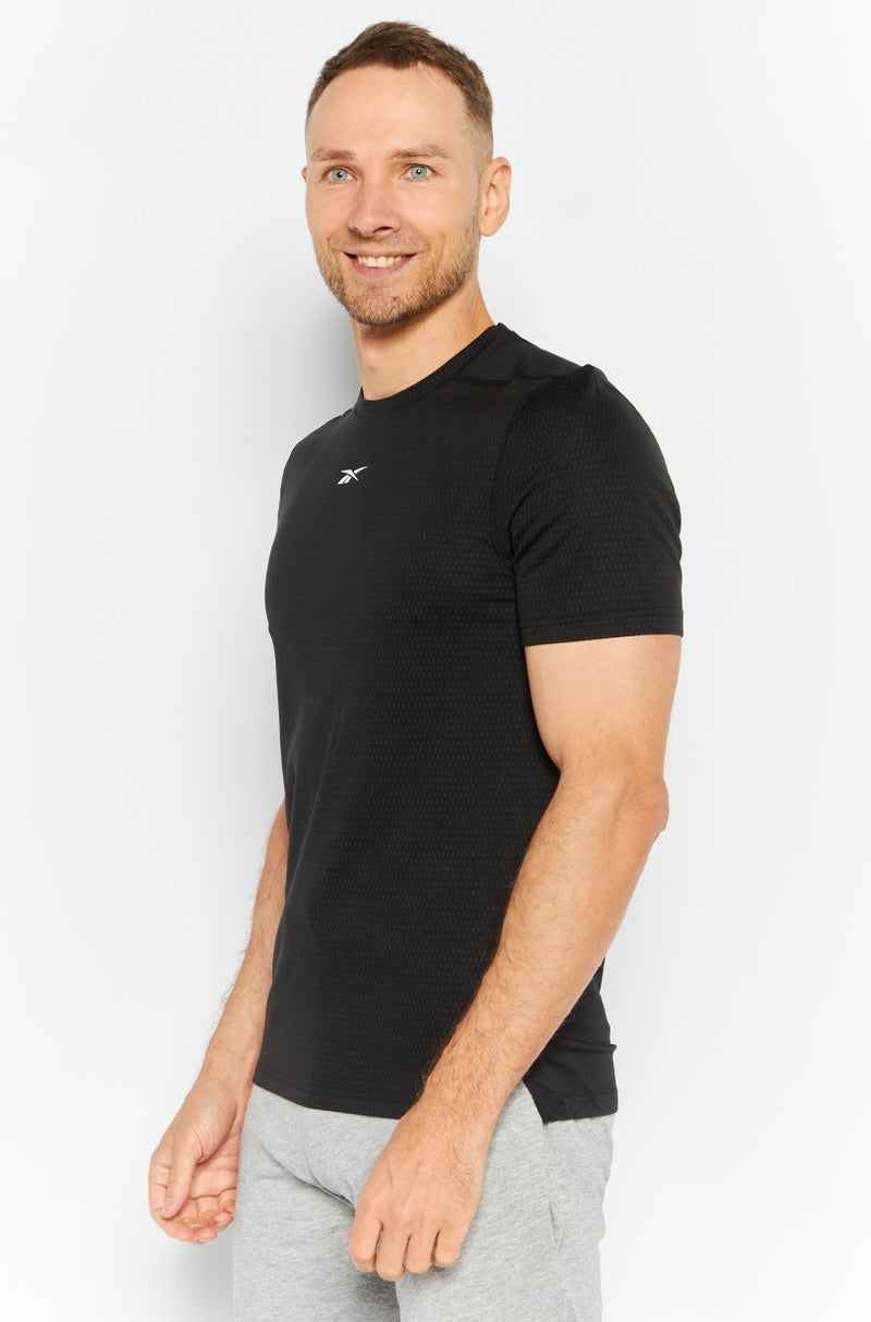 Reebok تي شيرت تدريب قصير الأكمام للرجال، رياضي، أسود - Image 3