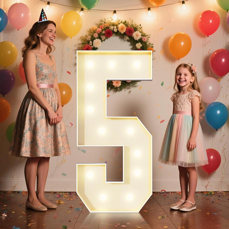 GGPL 4FT Marquee Numbers 5 Sign,Large Light Up Numbers Party Decoration - Hook and Loop Fastener,No Tools Easy Setup, Corrugated Plastic for Birthdays Weddings Baby Anniversaries(Numbers 5) - Image 1