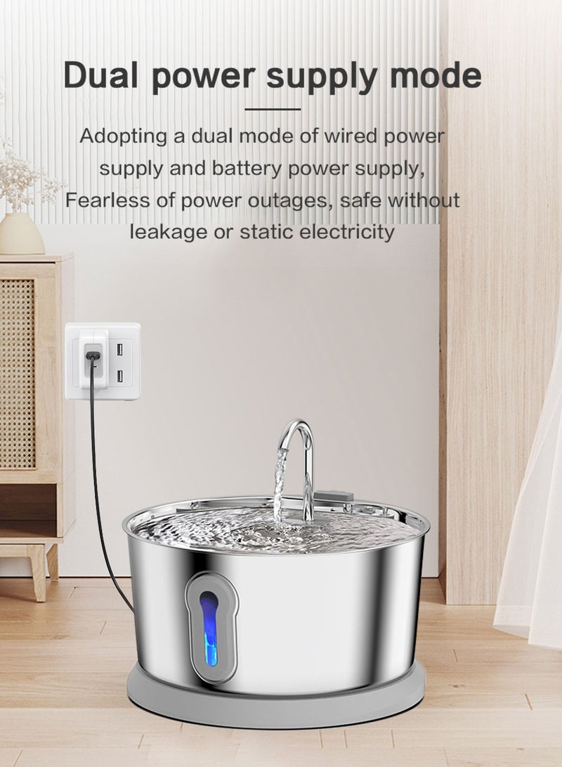 Kidle 4L Wireless Stainless Steel Wireless Cat Water Fountain with Water Level Window Ultra Quiet Battery Operated Pet Water Dispenser Suitable for Cats, Dogs and Other Pets - Image 5