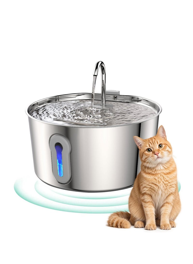 Kidle 4L Wireless Stainless Steel Wireless Cat Water Fountain with Water Level Window Ultra Quiet Battery Operated Pet Water Dispenser Suitable for Cats, Dogs and Other Pets - Image 1