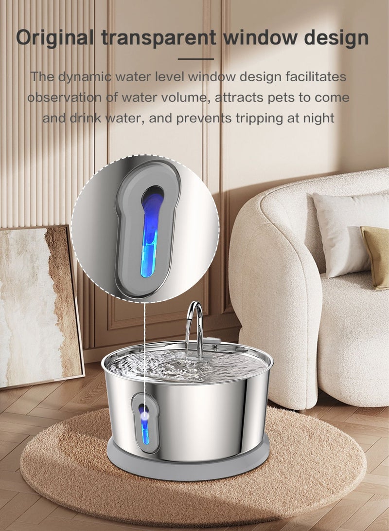 Kidle 4L Wireless Stainless Steel Wireless Cat Water Fountain with Water Level Window Ultra Quiet Battery Operated Pet Water Dispenser Suitable for Cats, Dogs and Other Pets - Image 3
