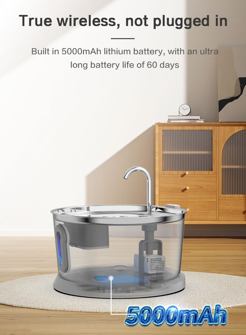 Kidle 4L Wireless Stainless Steel Wireless Cat Water Fountain with Water Level Window Ultra Quiet Battery Operated Pet Water Dispenser Suitable for Cats, Dogs and Other Pets - Image 4