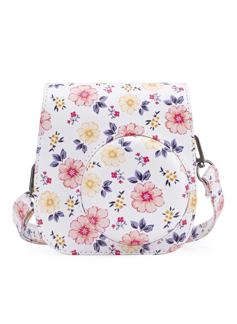 Protective and Portable Case for Fujifilm Instax Mini 11/9/8/8+ Instant Film Camera, Featuring Accessory Pocket and Adjustable Strap (Floral White Design) - Image 3
