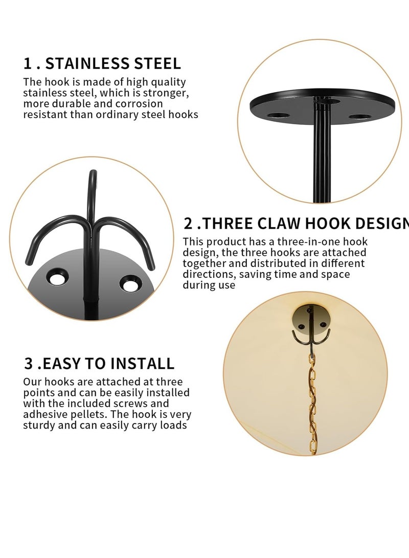KASTWAVE Ceiling Hooks for Hanging Plants, 4 Pcs Heavy Duty Ceiling Hooks, Wall Mount Plant Hangers, Black Metal Three Prong Ceiling Hook Plate for Hanging Plants - Image 5