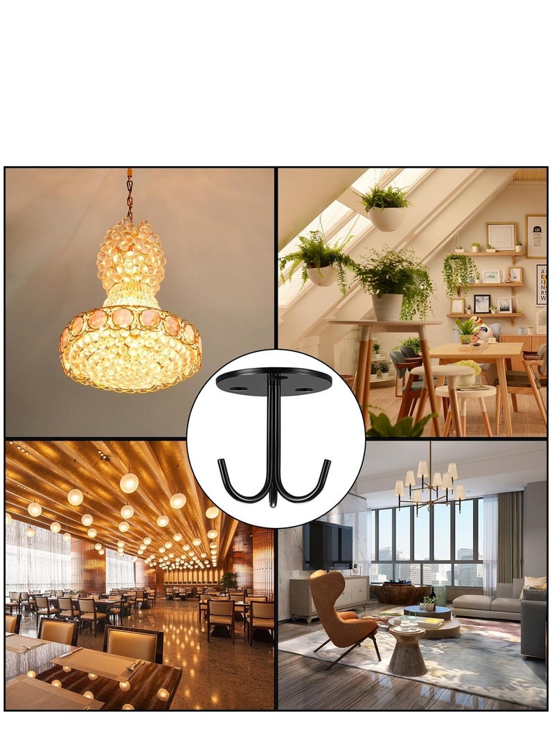 KASTWAVE Ceiling Hooks for Hanging Plants, 4 Pcs Heavy Duty Ceiling Hooks, Wall Mount Plant Hangers, Black Metal Three Prong Ceiling Hook Plate for Hanging Plants - Image 2