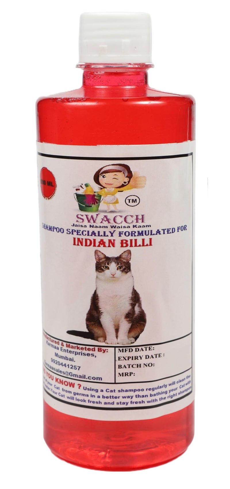 Swacch Indian Billi Shampoo -500ml (Strawberry) + Bath Brush with Adjustable Straps Combo Pack - Image 2