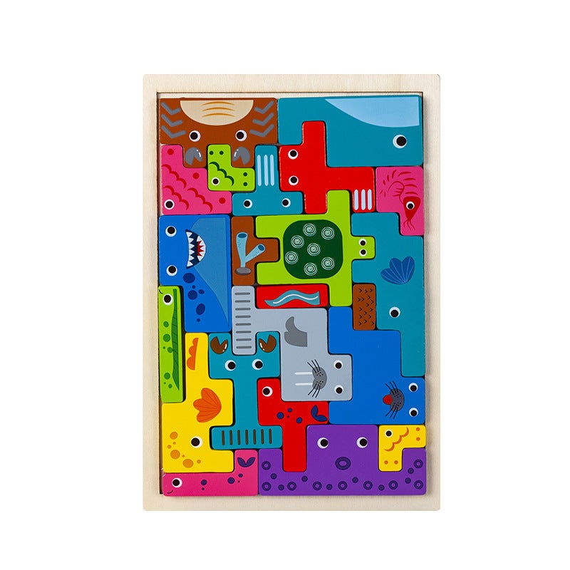 New Puzzle Three-Dimensional Russian Cartoon Creative Xylem Puzzle Blocks Children'S Early Education Enlightenment Cognitive Puzzle - Image 1