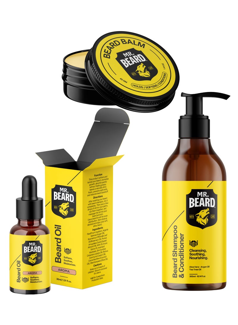 Mr.Beard Complete Beard Care Kit Beard Shampoo + Beard Balm + Aroma Beard Oil - Image 1