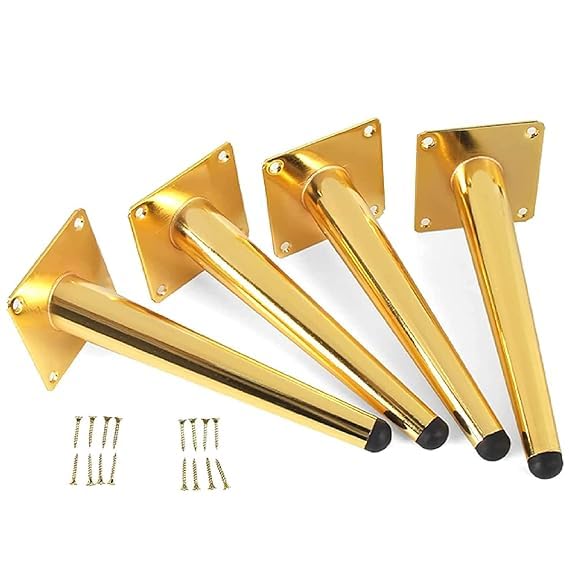 PTC Furniture Glossy Gold Legs Furniture Feet Modern Style Sofa Legs Gold Heavy Duty Legs for Cabinet Cupboard Table Sofa Couch Chair Screw Included Pack of 4 Pcs  - Image 2