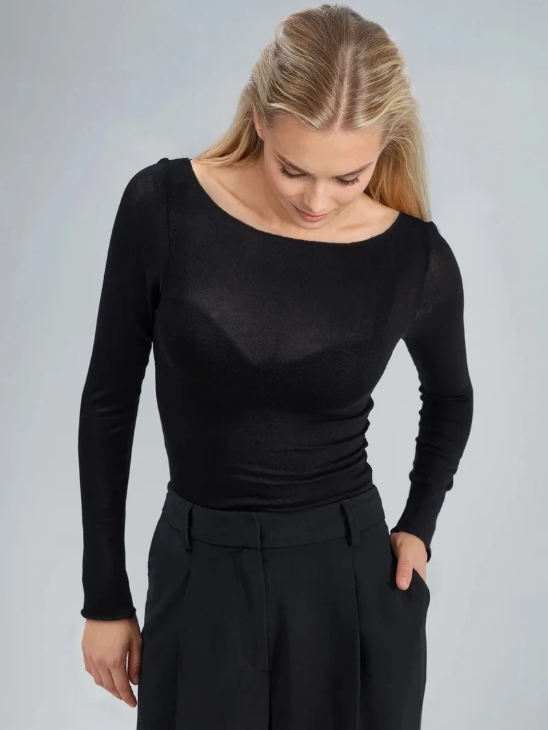 HICCUP Boat Neck Cashmere Blend Ultra Lightweight Blouse