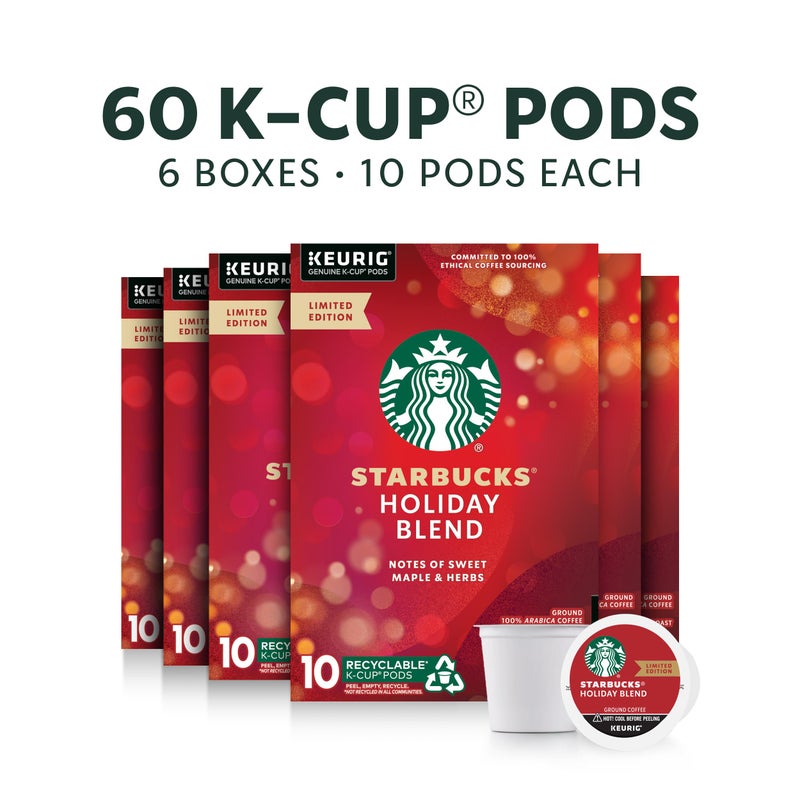 Starbucks K-Cup Coffee Pods, Medium Roast Coffee for Keurig Brewers, Holiday Blend, 100% Arabica, Limited Holiday Edition, 6 Boxes (60 Pods Total) - Image 2