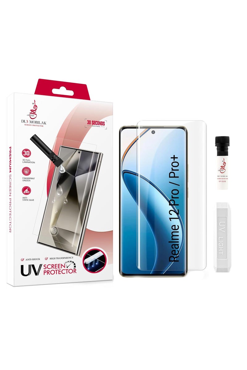 Screen Protector Realme 12 Pro 5G /Realme 12  Pro Plus 5G [Liquid UV Tempered Glass] Full Screen adhesive [Sensitive Touch][Fingerprint Sensor... - Image 1