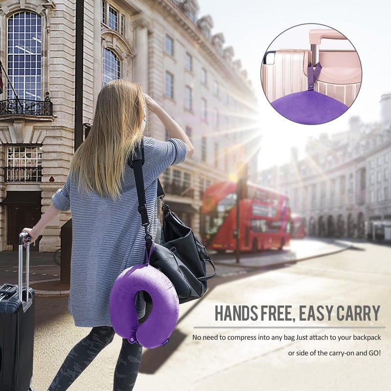 Fabuday Neck Pillow for Travel Memory Foam - Airplane Pillows for Sleeping with Attachable Snap Strap Soft Washable Cover, Flight Pillow for Traveling, Car, Home, Provide Head Neck Support Rest Purple - Image 2