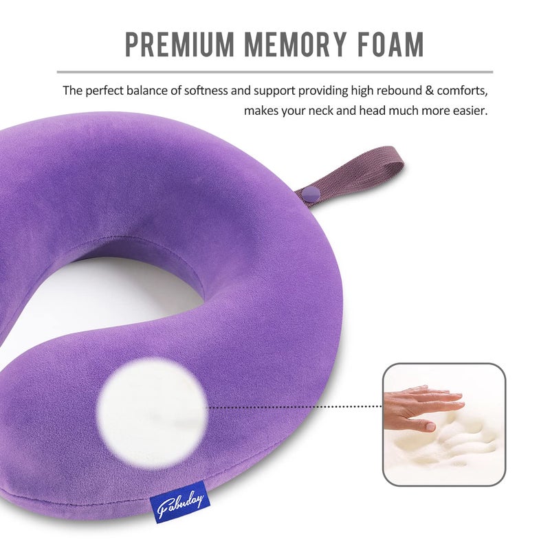 Fabuday Neck Pillow for Travel Memory Foam - Airplane Pillows for Sleeping with Attachable Snap Strap Soft Washable Cover, Flight Pillow for Traveling, Car, Home, Provide Head Neck Support Rest Purple - Image 4