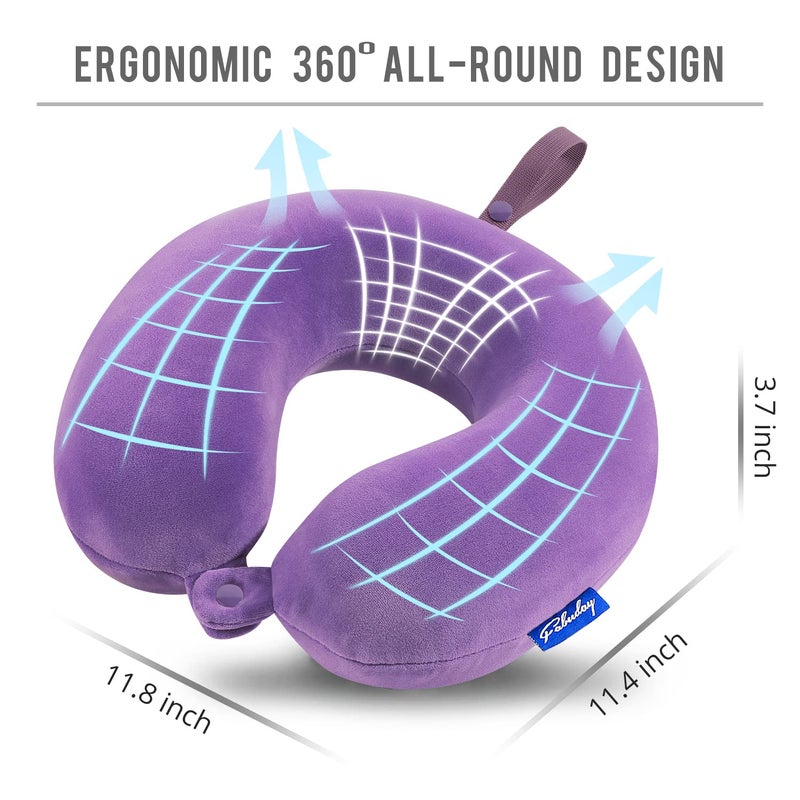 Fabuday Neck Pillow for Travel Memory Foam - Airplane Pillows for Sleeping with Attachable Snap Strap Soft Washable Cover, Flight Pillow for Traveling, Car, Home, Provide Head Neck Support Rest Purple - Image 5