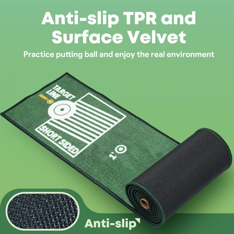 Ponsonbay Golf Putting Mat Indoor & Outdoor Professional Golf Practice Putting Green Mat with Distance Marker Anti Slip Backing Golf Training Accessories Portable Mat PM-007 - Image 2