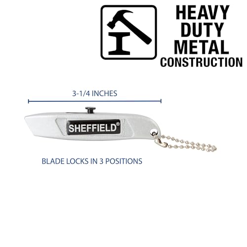 Sheffield 12245 Mini Retractable Utility Knife, General Purpose Box Cutter, Retractable Box Cutter for Cardboard, Drywall, Carpet, with Comfort Grip, 3-Position Blade Lock, Extra Blade Storage - Image 2