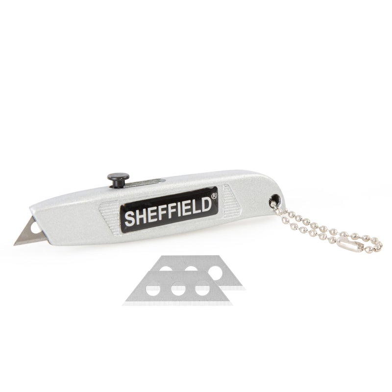 Sheffield 12245 Mini Retractable Utility Knife, General Purpose Box Cutter, Retractable Box Cutter for Cardboard, Drywall, Carpet, with Comfort Grip, 3-Position Blade Lock, Extra Blade Storage - Image 5