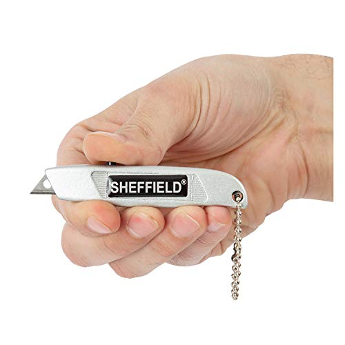 Sheffield 12245 Mini Retractable Utility Knife, General Purpose Box Cutter, Retractable Box Cutter for Cardboard, Drywall, Carpet, with Comfort Grip, 3-Position Blade Lock, Extra Blade Storage - Image 4