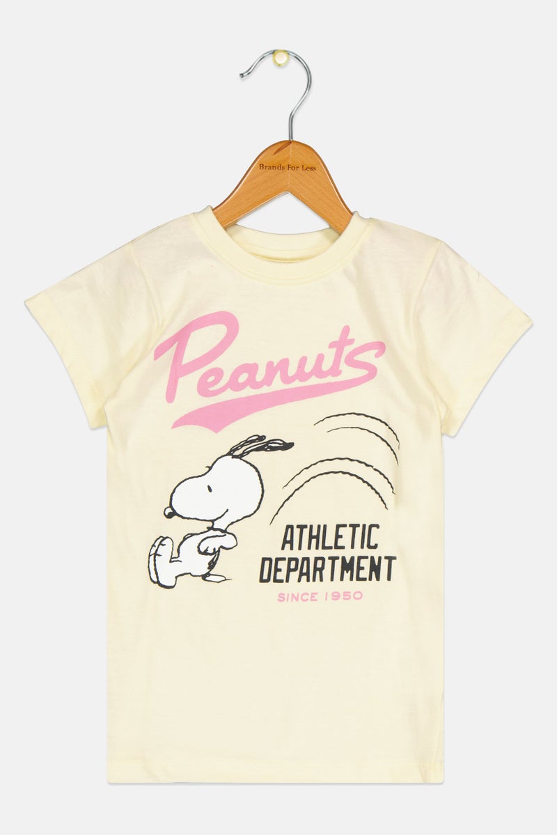Peanuts Toddlers Girls Short Sleeves Graphic Print T-shirts, Yellow - Image 1
