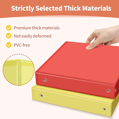 SUNEE 1 Inch Binders 3 Ring 6 Pack, Clear View Three Ring Binders PVC-Free (Fit 8.5x11 Inches) for School Binder or Office Binder Supplies, Classic 6 Colors - Image 3