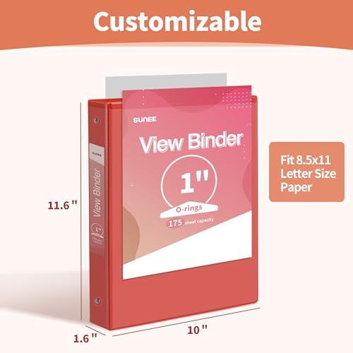 SUNEE 1 Inch Binders 3 Ring 6 Pack, Clear View Three Ring Binders PVC-Free (Fit 8.5x11 Inches) for School Binder or Office Binder Supplies, Classic 6 Colors - Image 2