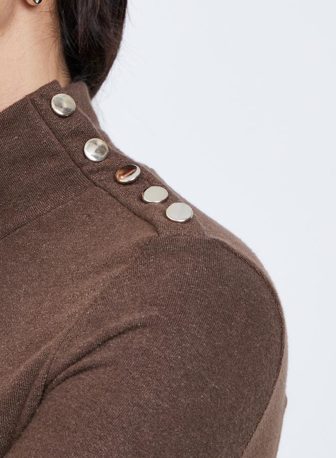 Styli Brown Bodycon Midi Dress with Button Detail - Image 3