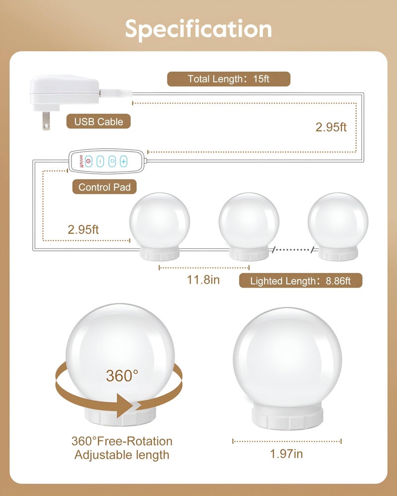 Dimmable Makeup Mirror - Achieve a captivating look with our controllable brightness mirror lights, ensuring your vanity area is always suited for stunning makeup applications. - Image 4