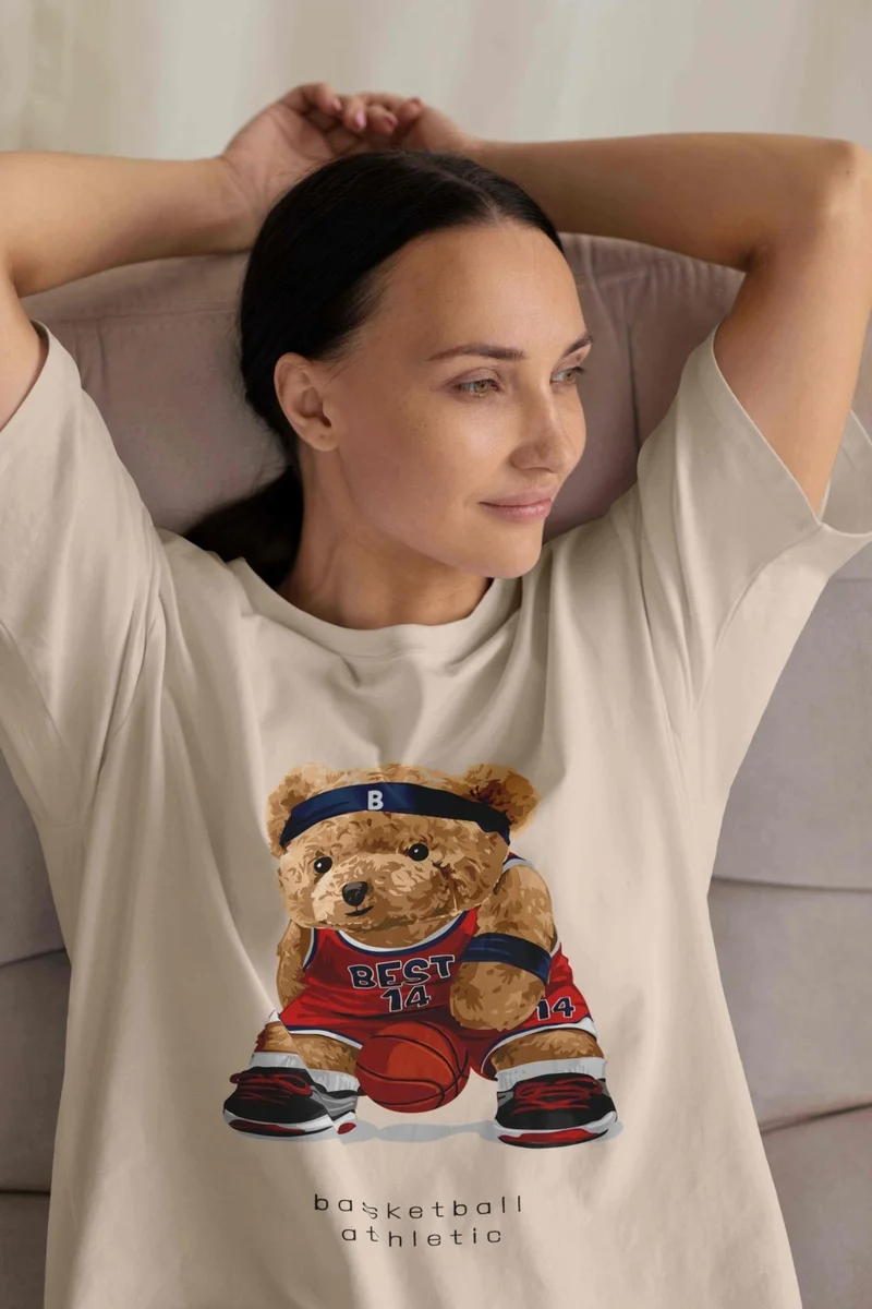 دوغ فش Women's Lilac Teddy Printed Oversize T-Shirt