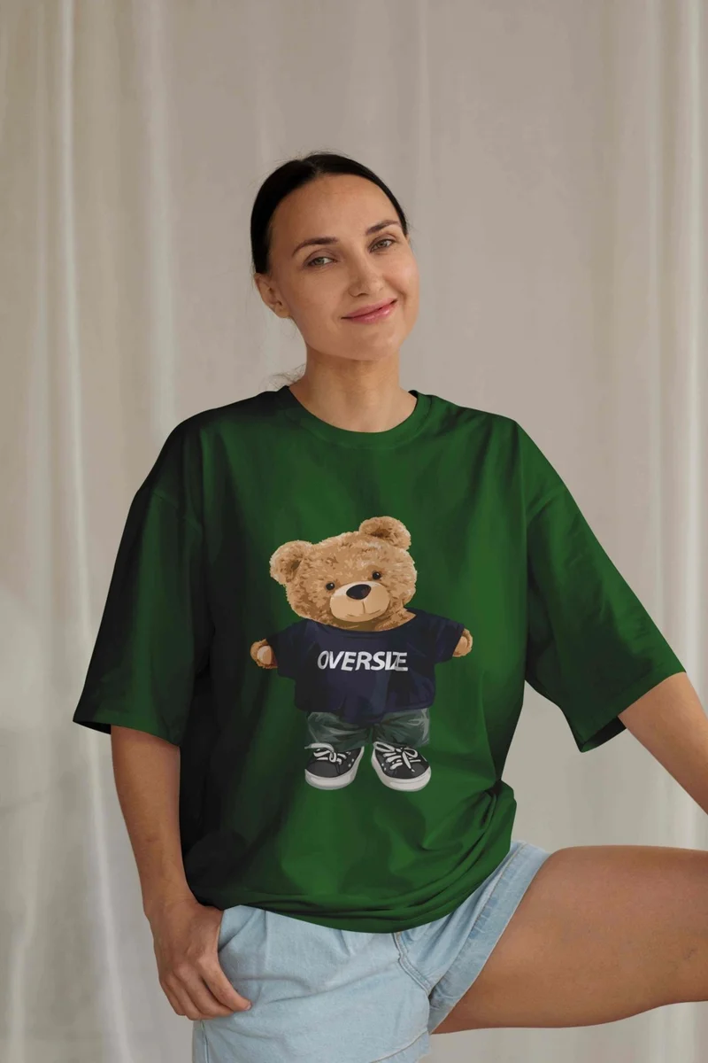 دوغ فش Women's Lilac Teddy Printed Oversize T-Shirt