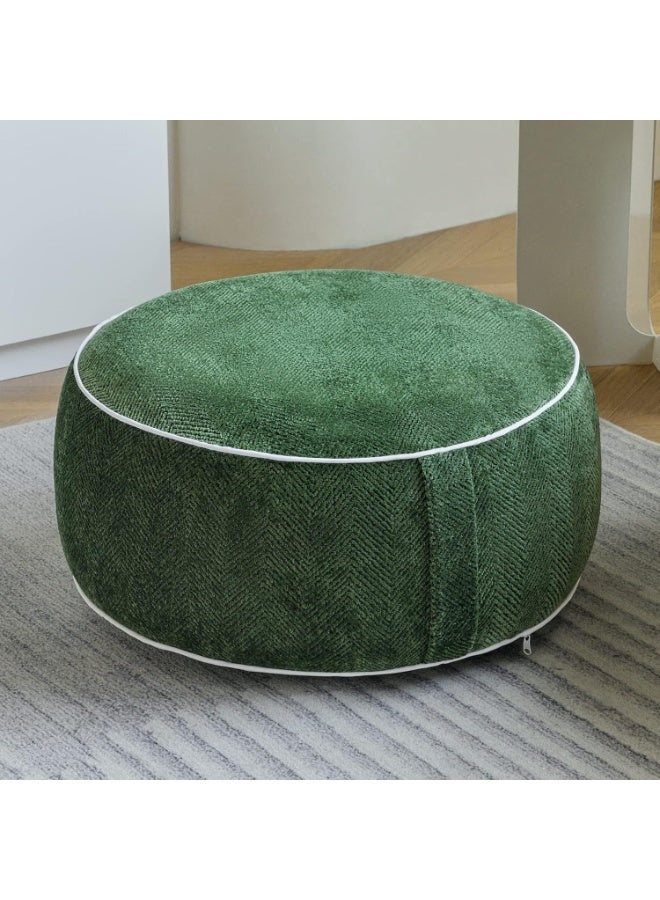 Inflatable Pouf Ottoman, 21x10 Inches Stuffed Chenille Ottoman with Inflatable PVC Liner, Foot Rest with Portable Handle, Round Floor Pillow for Living Room, Bedroom, Kids Room , green - Image 1