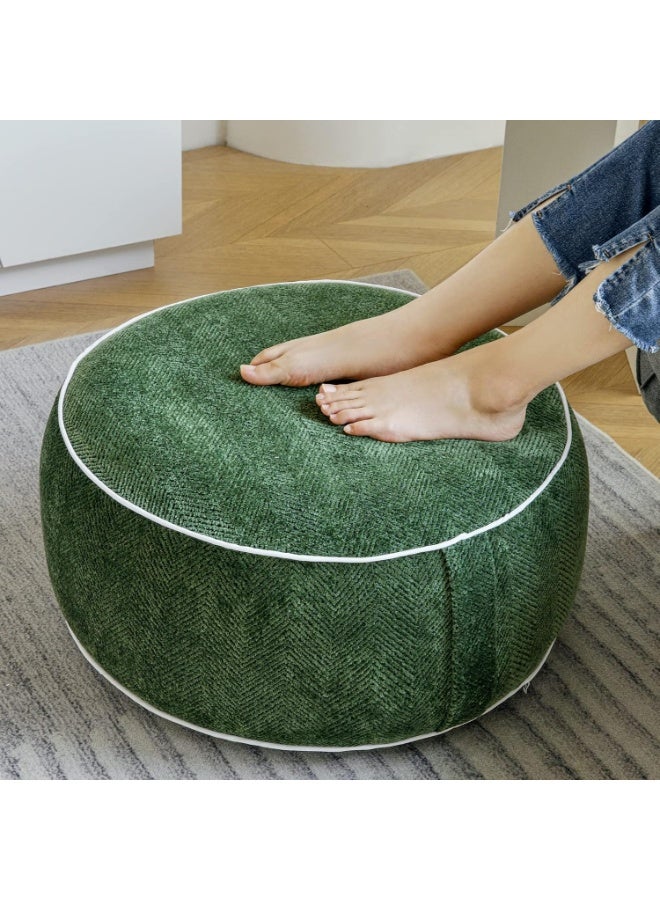 Inflatable Pouf Ottoman, 21x10 Inches Stuffed Chenille Ottoman with Inflatable PVC Liner, Foot Rest with Portable Handle, Round Floor Pillow for Living Room, Bedroom, Kids Room , green - Image 4