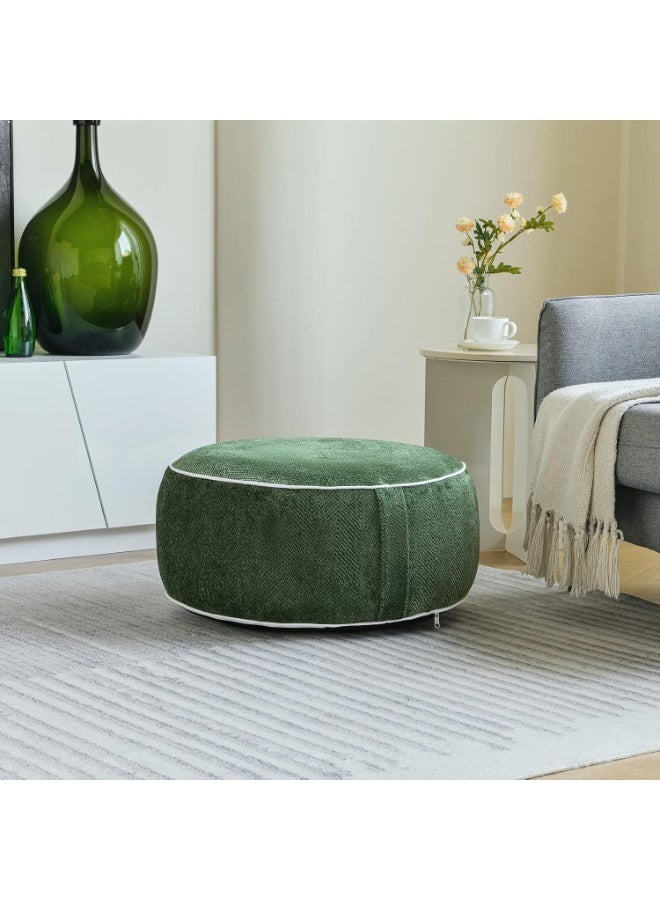 Inflatable Pouf Ottoman, 21x10 Inches Stuffed Chenille Ottoman with Inflatable PVC Liner, Foot Rest with Portable Handle, Round Floor Pillow for Living Room, Bedroom, Kids Room , green - Image 2