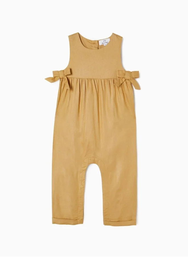 زيبي Jumpsuit with Bows for Baby Girls, Dark Beige