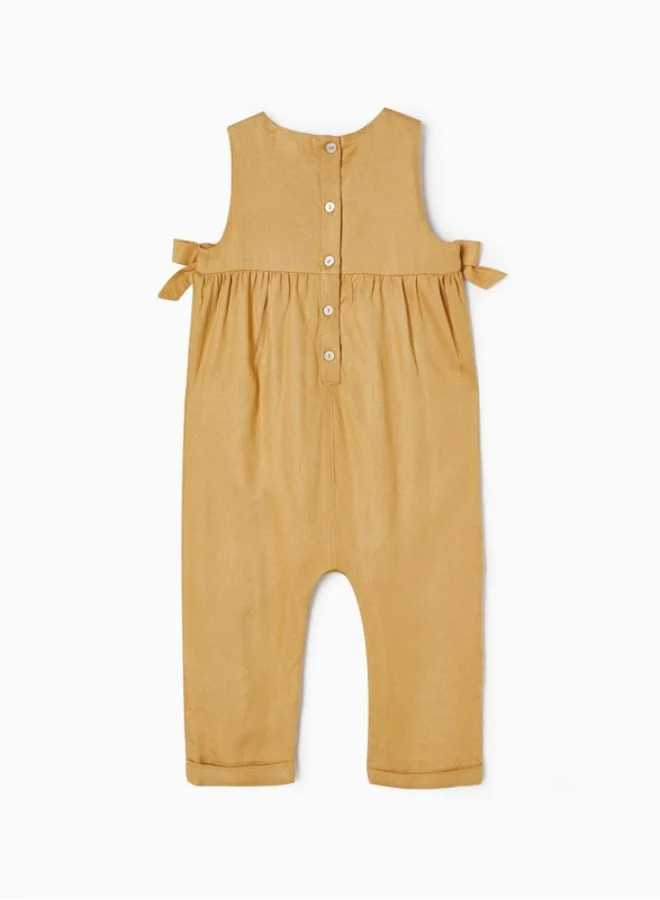 زيبي Jumpsuit with Bows for Baby Girls, Dark Beige