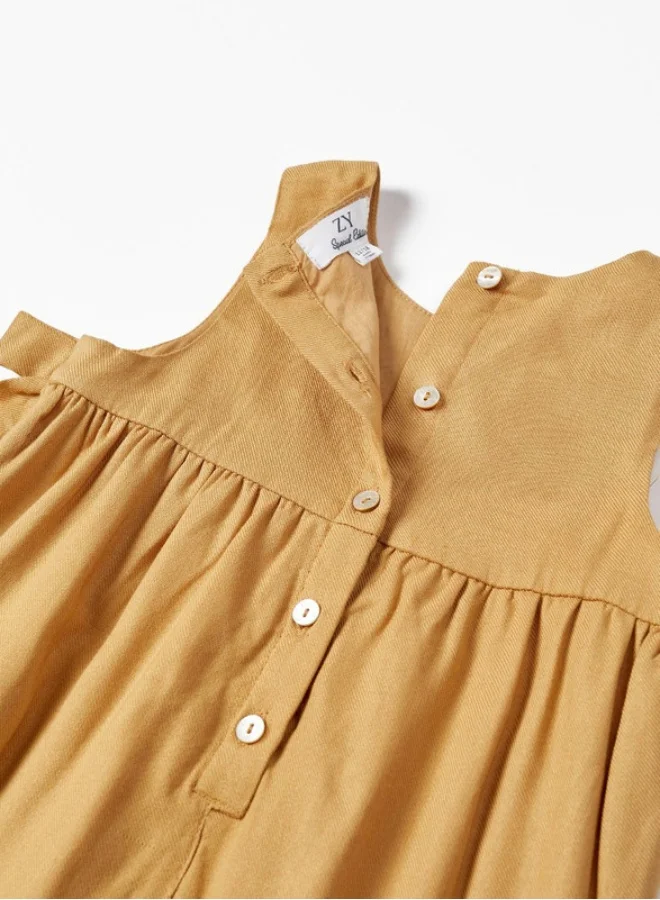 زيبي Jumpsuit with Bows for Baby Girls, Dark Beige