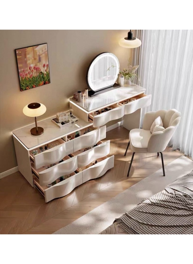 أيه دابليو دي طقم تسريحة أبيض حديث مع مرآة وكرسي – طاولة مكياج بتشطيب خشبي بعرض 120 سم وتصميم أمامي مموج - Image 2
