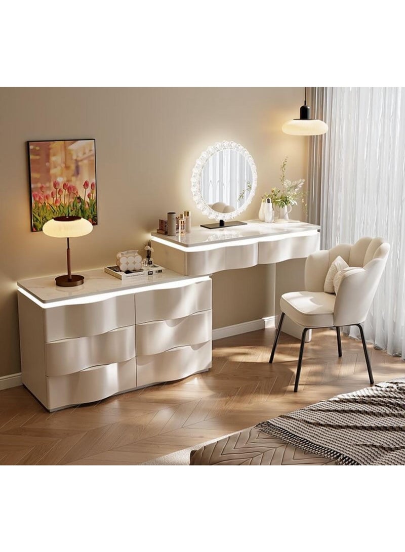 أيه دابليو دي طقم تسريحة أبيض حديث مع مرآة وكرسي – طاولة مكياج بتشطيب خشبي بعرض 120 سم وتصميم أمامي مموج - Image 1
