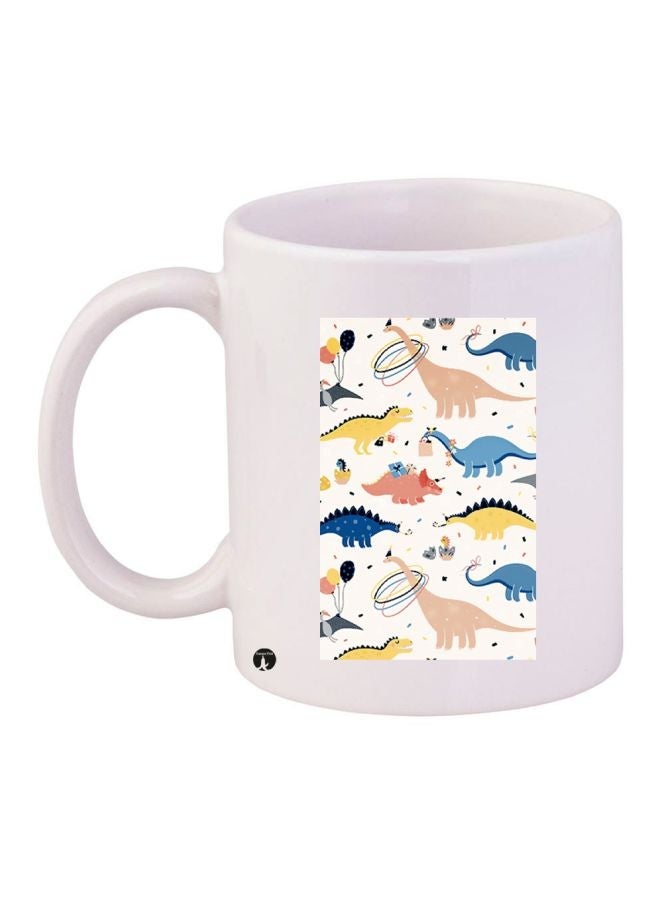 RYN Dinosaur Printed Coffee Mug White/Blue/Yellow 11ounce