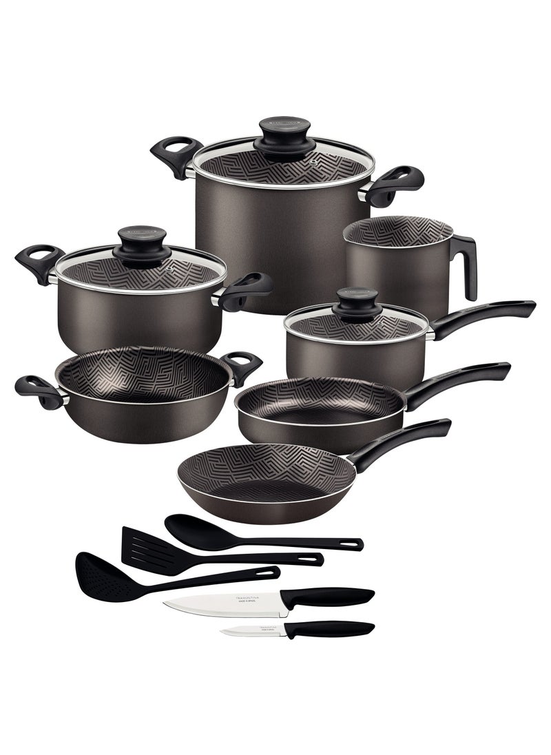 TRAMONTINA Since 1911,Made in Brazil- Paris 15 Pieces Lead Colored Aluminum Cookware Set with Interior and Exterior Starflon Max PFOA Free Nonstick Coating  - Image 2