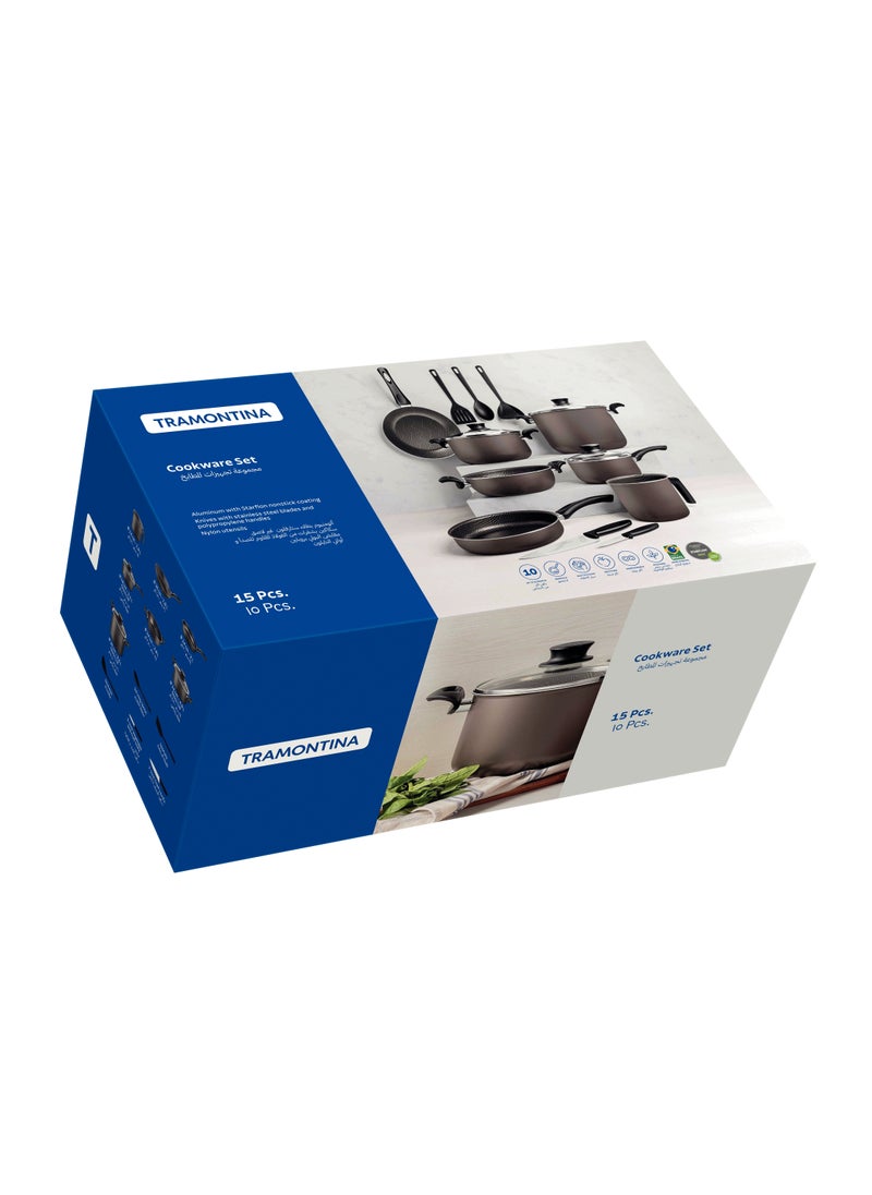 TRAMONTINA Since 1911,Made in Brazil- Paris 15 Pieces Lead Colored Aluminum Cookware Set with Interior and Exterior Starflon Max PFOA Free Nonstick Coating  - Image 3