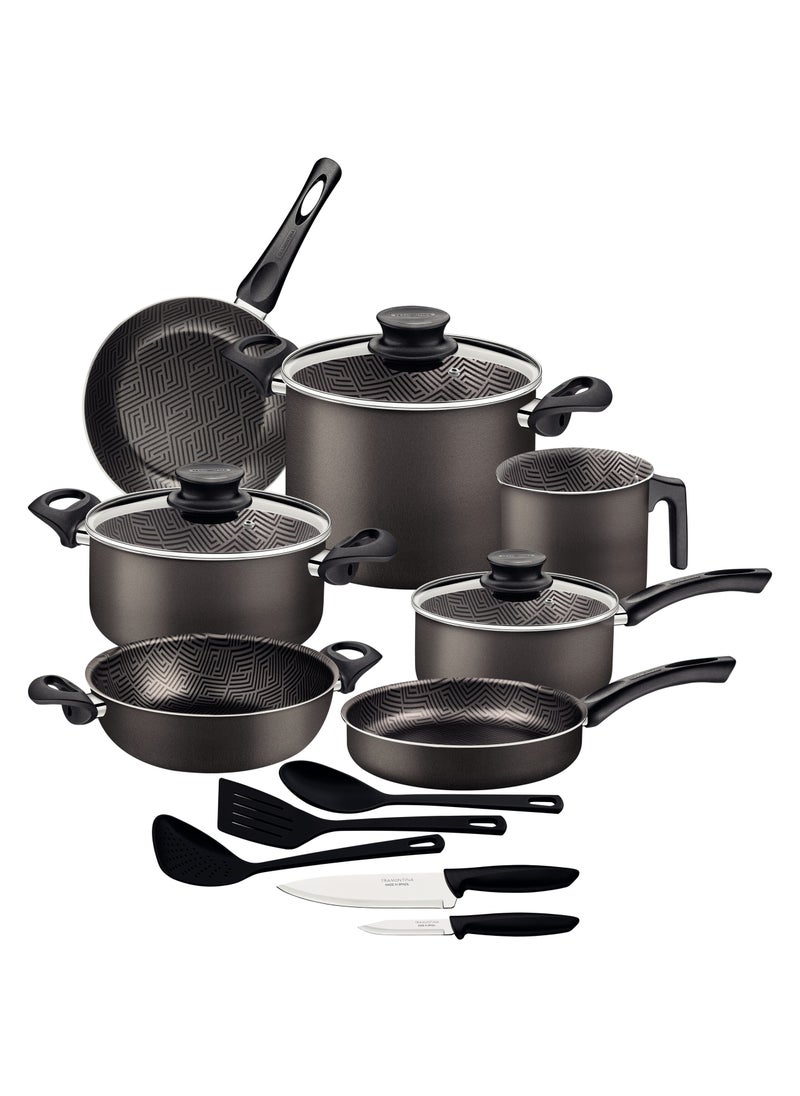TRAMONTINA Since 1911,Made in Brazil- Paris 15 Pieces Lead Colored Aluminum Cookware Set with Interior and Exterior Starflon Max PFOA Free Nonstick Coating  - Image 1