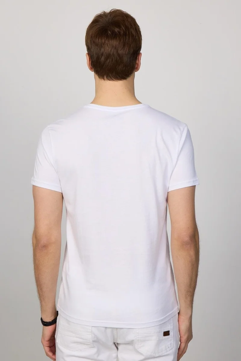 Tudors Men's Slim Fit Narrow Cut Cotton Soft Textured Printed White Crew Neck T-Shirt